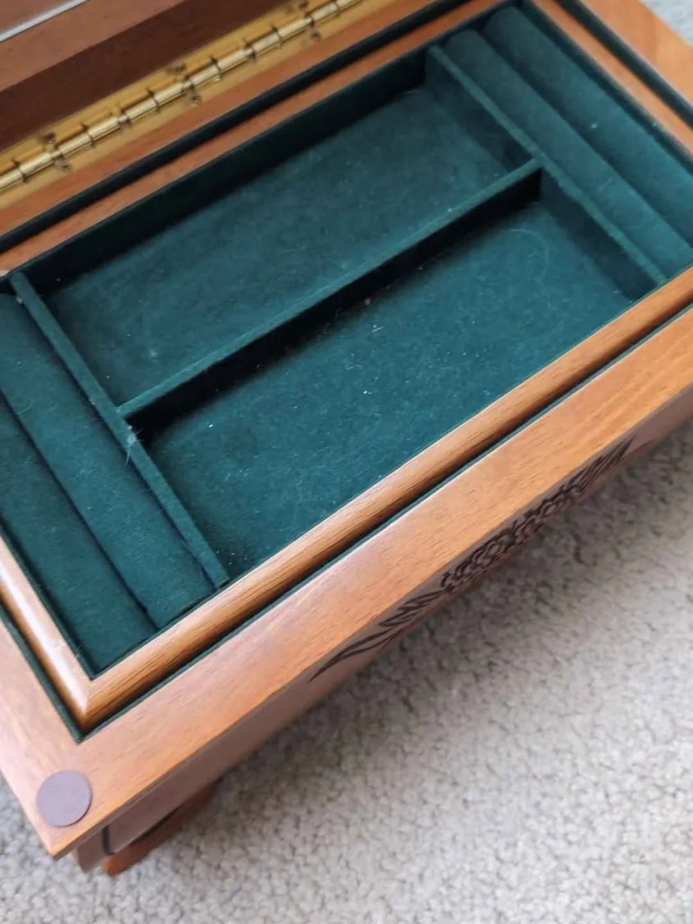 Wooden Keepsake Box with Floral Carving - Warm Brown